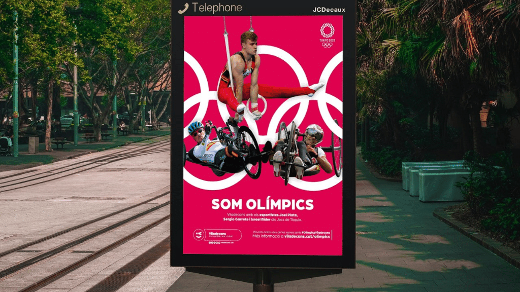 Detall d'una publicitat exterior sobre els Jocs Olímpics