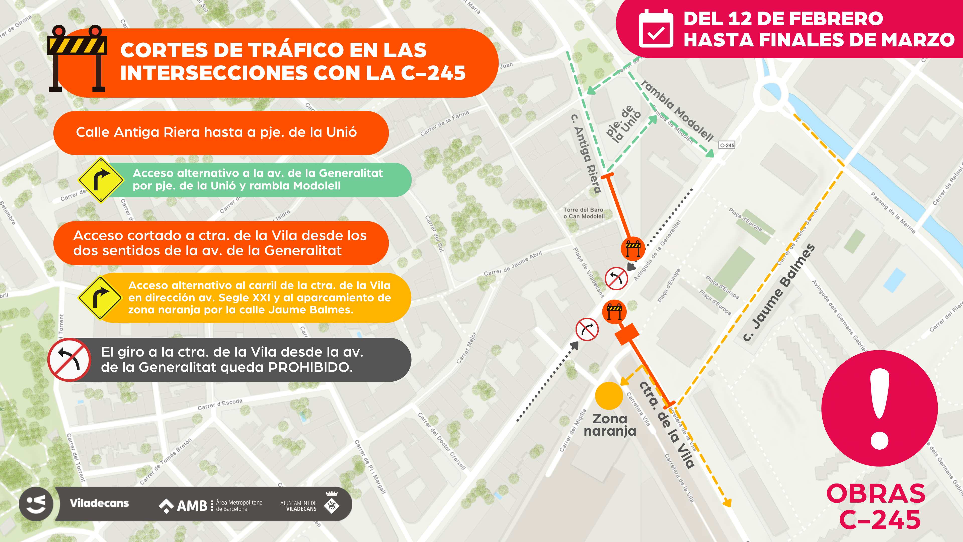 mapa de afectaciones en la c245 del 12 de febrero hasta finales de marzo