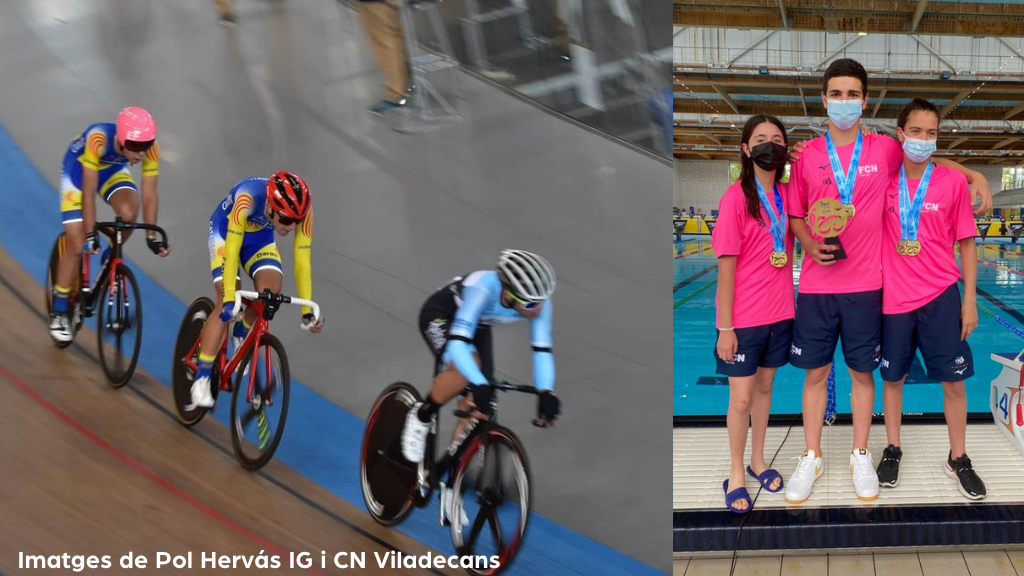 Pol Hervás en competició de ciclisme i nedadors del CN Viladecans al podi