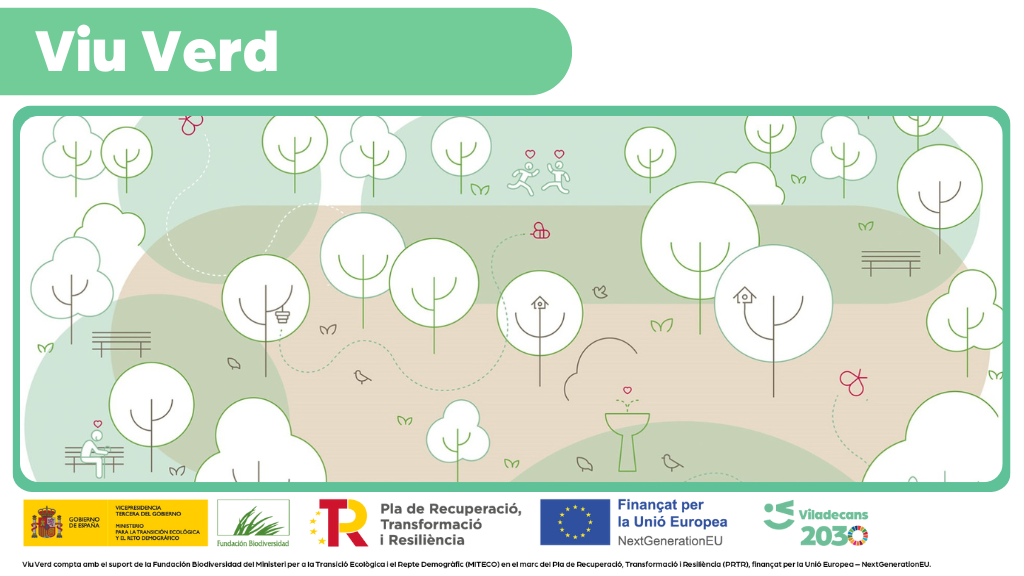 Imatge del projecte Viu Verd Imatge del Viu Verd, projecte amb el suport de la Fundación Biodiversidad del Ministeri per a la Transició Ecològica i el Repte Demogràfic en el marc del Pla de Recuperació, Transformació i Resiliència, finançat per la Unió Europea- NextGenerationEU