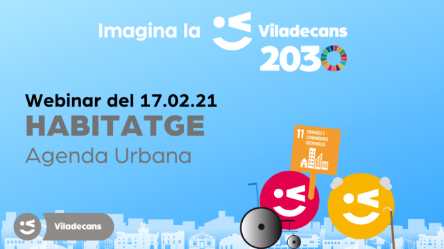 Imatge amb la gràfica de Viladecans 2030 i el titol del webinar